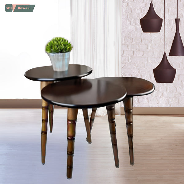 Red beech wood side tables set - HMS-338