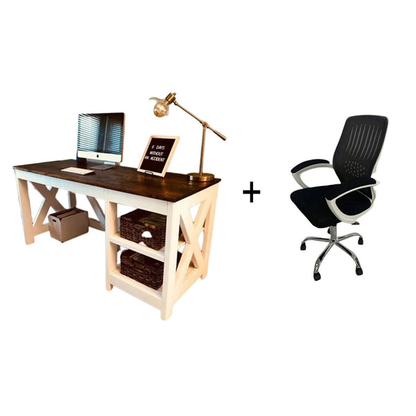 مكتب من الخشب الطبيعي و كرسي من الميش الطبي - BD-009 - هوم ديكوريا
